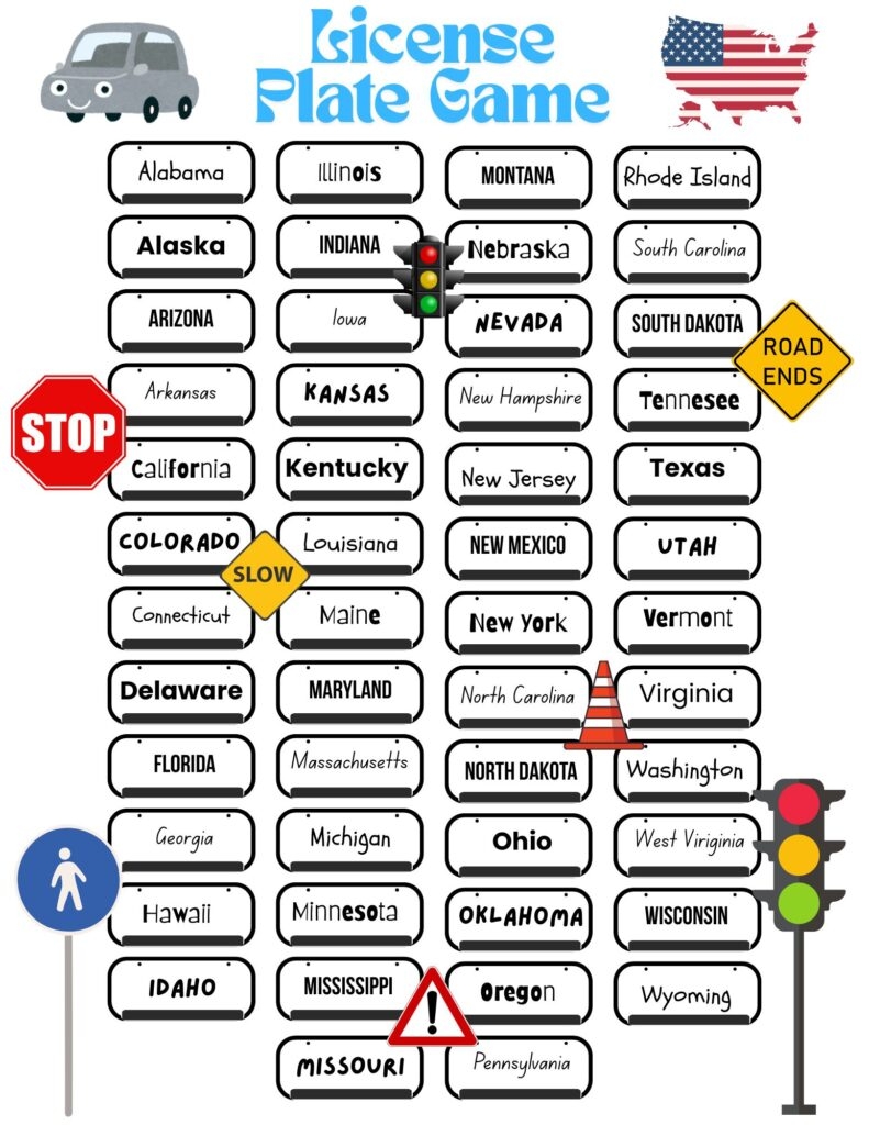license plate game printable